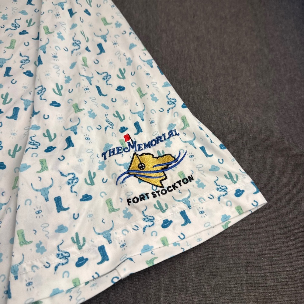 Straight Down Performance Mens XXL Golf Polo White Western Print Fort Stockton - Picture 5 of 13